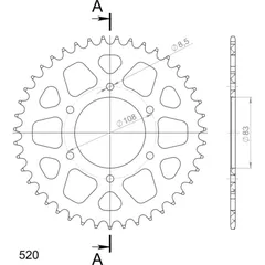 Alu-Rear Sprocket / Chain Wheel Supersprox 520/43t red 30404AR43