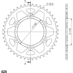 Alu-Rear Sprocket / Chain Wheel Supersprox 525/44t black 13810AK44