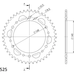 Alu-Rear Sprocket / Chain Wheel Supersprox 525/45t black 35305AK45