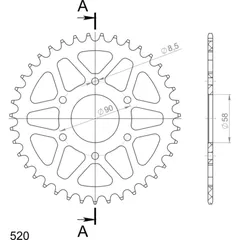 Alu-Rear Sprocket / Chain Wheel Supersprox 520/39t silver