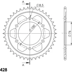 Steel Edge-Rear Sprocket / Chain Wheel Supersprox 428/42t gold