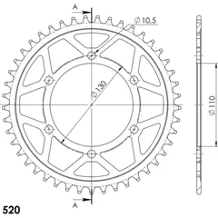 Steel Edge-Rear Sprocket / Chain Wheel Supersprox 520/45t gold