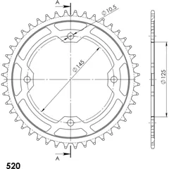 Steel-Rear Sprocket / Chain Wheel Supersprox 520/43t black 12509-43