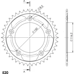 Steel-Rear Sprocket / Chain Wheel Supersprox 520/42t black 36306-42