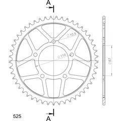 Steel-Rear Sprocket / Chain Wheel Supersprox 525/49t black 14404-49