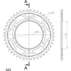 Steel-Rear Sprocket / Chain Wheel Supersprox 525/44t black 44501-44