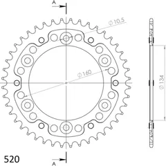 Stealth-Rear Sprocket / Chain Wheel Supersprox 520/44t black 11618K44