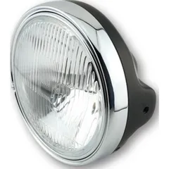 Lampe Licht SHIN YO LTD-Scheinwerfer, 7 Zoll, H4-Einsatz mit geprägtem Glas, schwarz glänzend