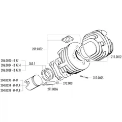 Dichtsatz Zylinder Dichtungssatz Polini Racing für Ape, Vespa N, PK, Special, XL, ET3 50 2T 209.0332