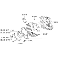 Zylinderkopf Polini 70ccm 47mm für Piaggio AC 211.0294
