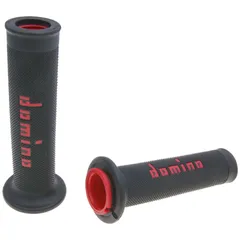handlebar grip set Domino A010 on-road black / red open end grips 37188