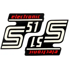 Emblem Logo Schriftzug S51 Elektronic Folie / Aufkleber schwarz-rot 2 Stück für Simson S51 42003