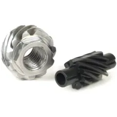 Speedometer drive gear set -BGM ORIGINAL- Vespa 11 tooth, Ø=21,8mm, metal + 9 tooth, l= 31mm, 2,7mm square, black (fits speedome