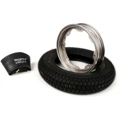 Reifen komplett Set BGM Classic, Lambretta 3.50 10 Zoll TT 59P (reinforced) Felge 2.15-10 Edelstahl 51136