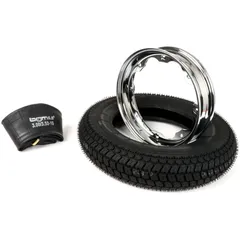 Reifen komplett Set BGM Classic, Lambretta 3.50 10 Zoll TT 59P (reinforced) Felge 2.15-10 Chrom 51198