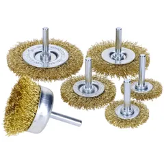 steel wire round and cup brushes Silverline, brass-plated, 6-piece set 53344