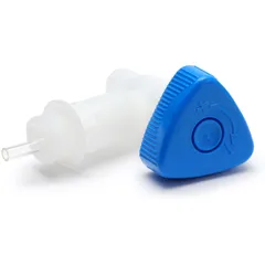 Ablasshahn für Wasserkanister Weithals Hünersdorff Profi 22mm Gewinde, natur (transparent) mit blauem Drehgriff 53516