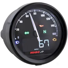 Tachometer Set Koso D=60mm TNT-05 max 160km/h mit Temperaturanzeige und Kontrollleuchten für Blinker, Neutral, Öldruck, Kraftsto