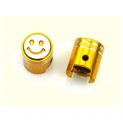 Valve cap set aluminium gold anodized piston shape with smiley MG00002845