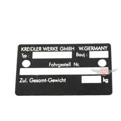 Typenschild Aluminium 50 x 31mm Schwarz für Kreidler Florett, K 54, RS, RM, RMC, LF, LH MG00008393