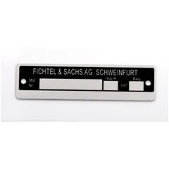 Nameplate Goebel aluminum 90mm x 25mm black/silver for Hercules Prima M, G3, GT, GX, HR, SB 220, 219, MK, KX, K 50 Ultra, Supra