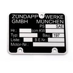 Typenschild MOGA Aluminium Blanko für Zündapp, C, CS, CX, Hai, KS, GTS, M, ZD MG00083133