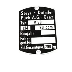 Typenschild Aluminium Schwarz 80 ccm für Puch Cobra M MG00083209