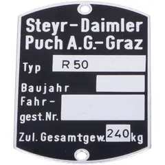 Typenschild Blanko 60 x 40mm für Puch, R 50 MG00083279