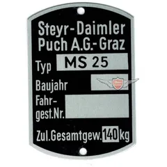 Typenschild Blanko 60 x 40mm für Puch MS 25 MG00083280