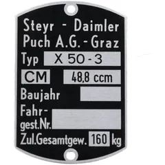 Typenschild Blanko 60 x 40mm für Puch, X 50-3 MG00083281