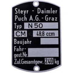 Typenschild Blanko 60 x 40mm für Puch N 50 MG00083282