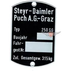Rahmen Typenschild Maße 60 x 40mm für Puch 250 SG MG00083285