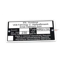Typenschild Aluminium 73,80mm 37,09mm 0,7mm für Simson Schwalbe KR51/1K MG00083350