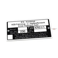 Typenschild Aluminium 73,80mm 37,09mm 0,7mm für Simson Schwalbe KR51/1 MG00083351