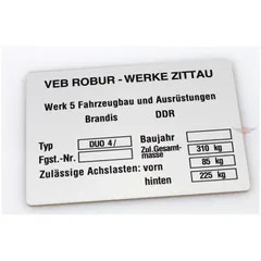 Typenschild, Aluminium 85mm 60mm 1mm für Simson Duo 4/ MG00083352