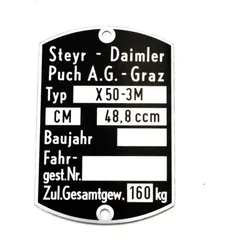 Typenschild Blanko 59x40mm für Puch, X 50-3M MG00083498