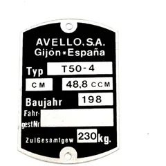 Typenschild Blanko 59x40mm für Avello T 50-4, Puch MG00083500