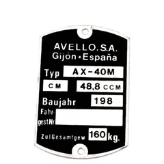 Typenschild Blanko 59x40mm für Avello AX 40M, Puch MG00083501