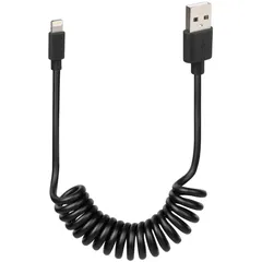 USB-Spiralkabel / -Ladekabel Typ USB-A auf Lightning 100cm schwarz OL-38701