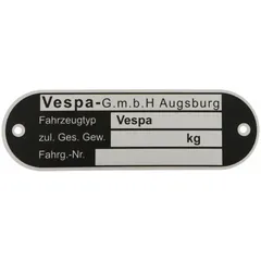 Typenschild "Vespa GmbH Augsburg" für Vespa alle dt. Modelle ´62-´67 45810